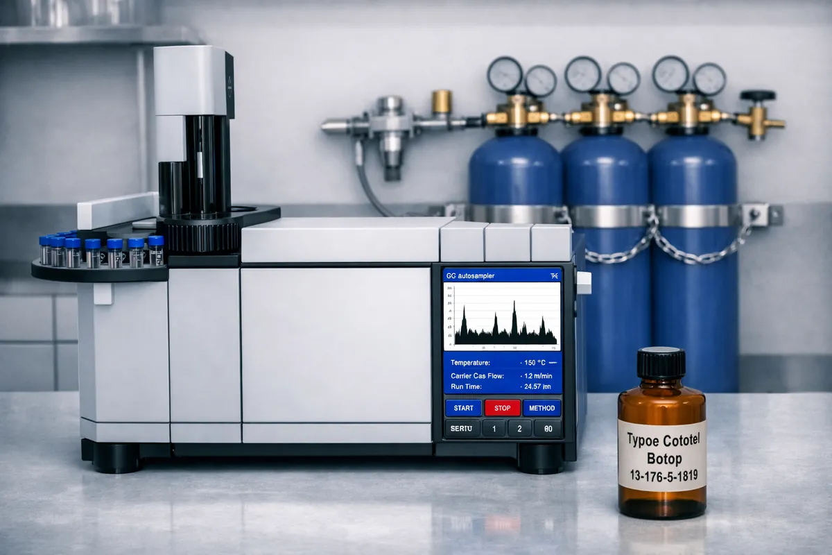 Gas chromatograph with autosampler and carrier gas cylinders