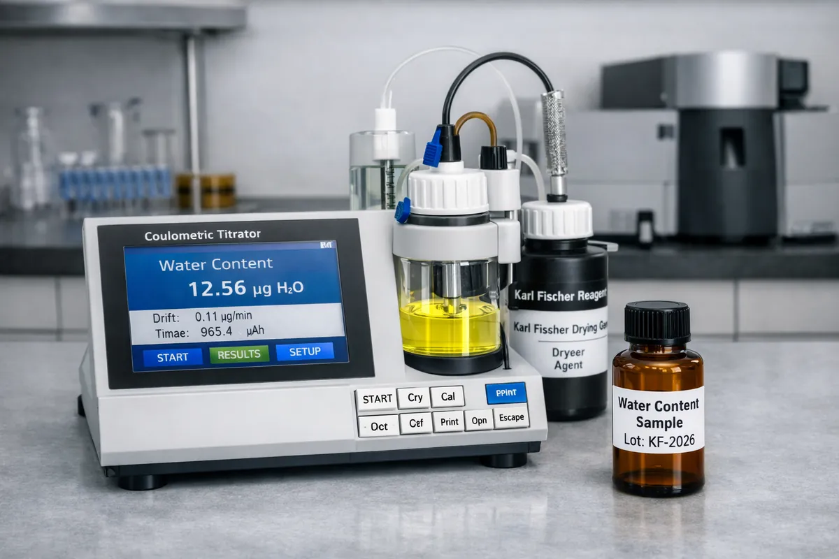 Automated Karl Fischer titrator on a laboratory bench